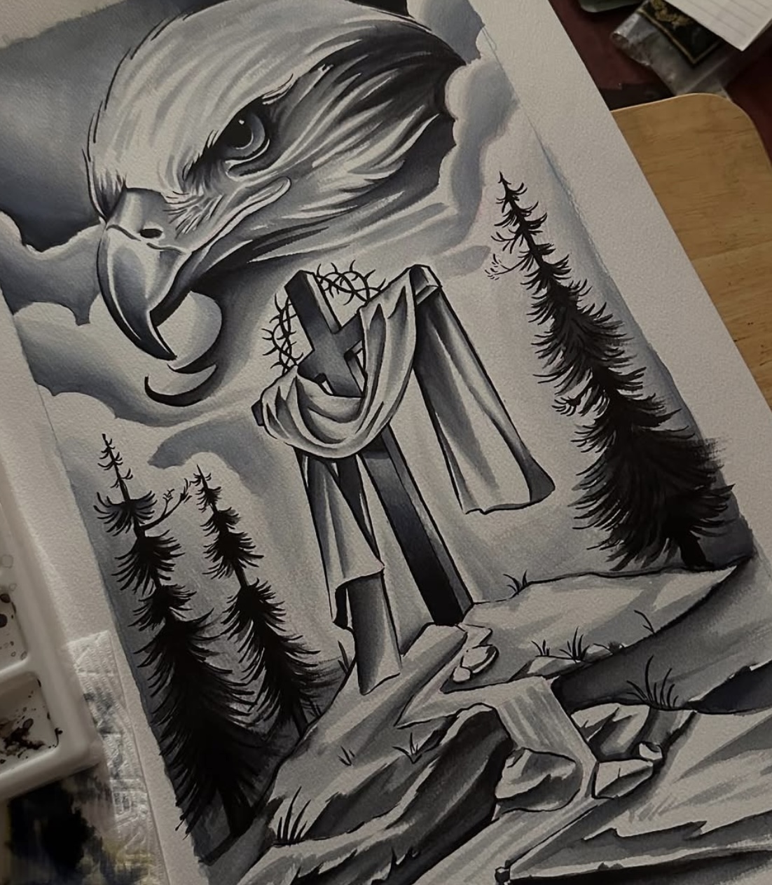 Black & grey tattoo by Vincent — scripture placement