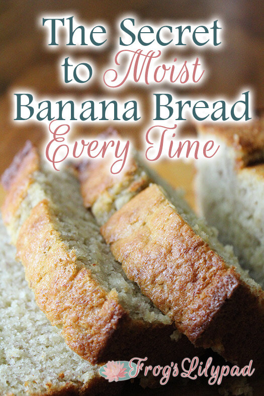 There is a secret to moist banana bread every time you bake a loaf.  Follow my tips and you too will brag on your banana bread. frogslilypad.net