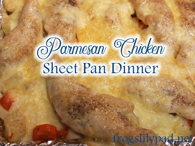 Parmesan Chicken Sheet Pan Dinner: Tender, juicy chicken tenderloins baked to perfection with your favorite vegetables smothered in a Parmesan cheese sauce. All cooked on a single pan! EASY CLEAN UP!