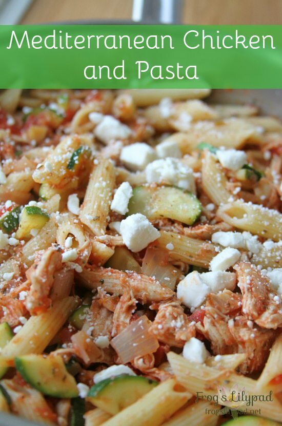 Try this Mediterranean Chicken and Pasta dish tonight. Quick, Easy, and Frugal.  Chicken, Tomatoes, Zucchini,and Pasta topped with  Feta cheese. frogslilypad.net