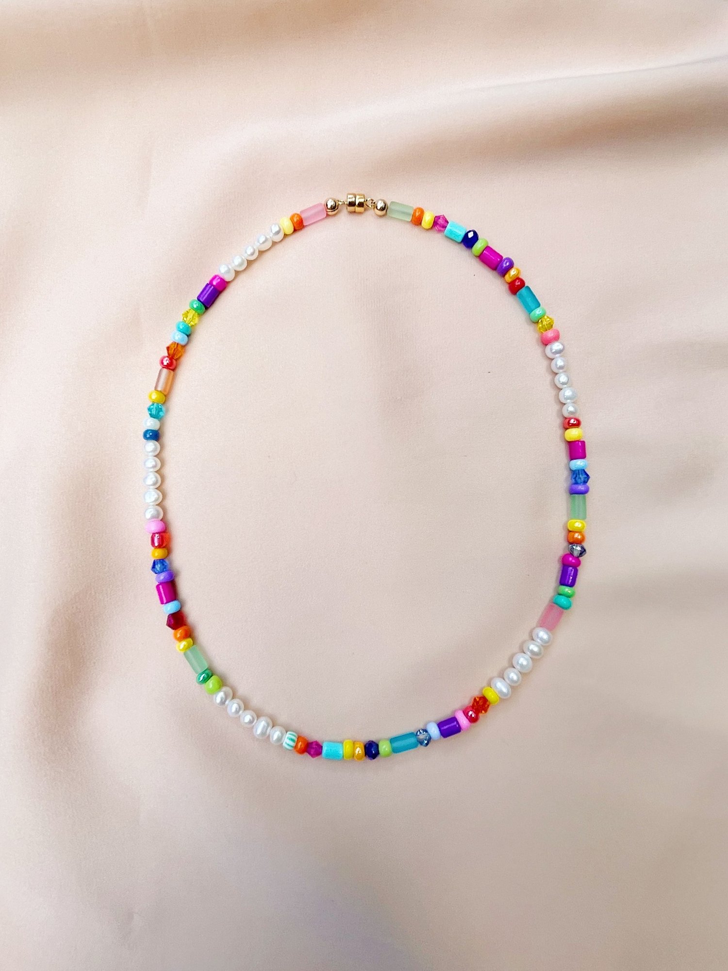 Freshwater Pearl and Multicolored Rainbow Beaded Necklace — Mon Ete ...
