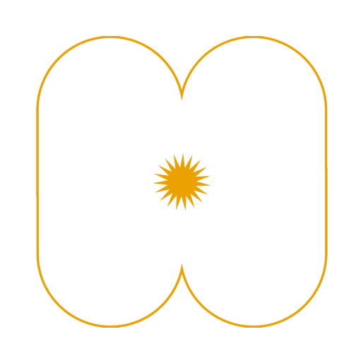 icon of two rounded shapes with sun in center