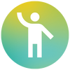 a person waving icon with a gradient circle background behind