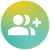 two people and a plus sign icon with a gradient circle background behind