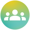 three people icon with a gradient circle background behind