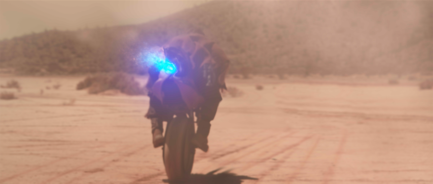 Actor Larry Coulter rides a rocket unibike in the short film Aftermath, with VFX completed by Foxtrot X-Ray