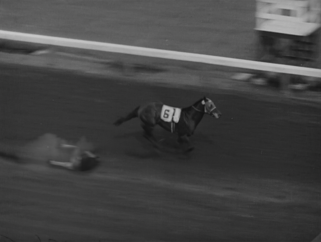 Archival footage of a horserace used in the film The Fiddling Horse, with a new rider inserted via VFX by Foxtrot X-Ray