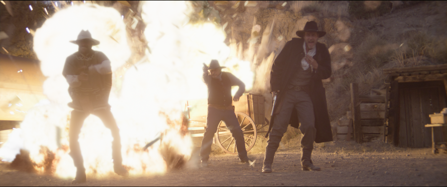 3 gunslingers are taken out by exploding TNT in the film Dead Man's Hand with VFX completed by Foxtrot X-Ray