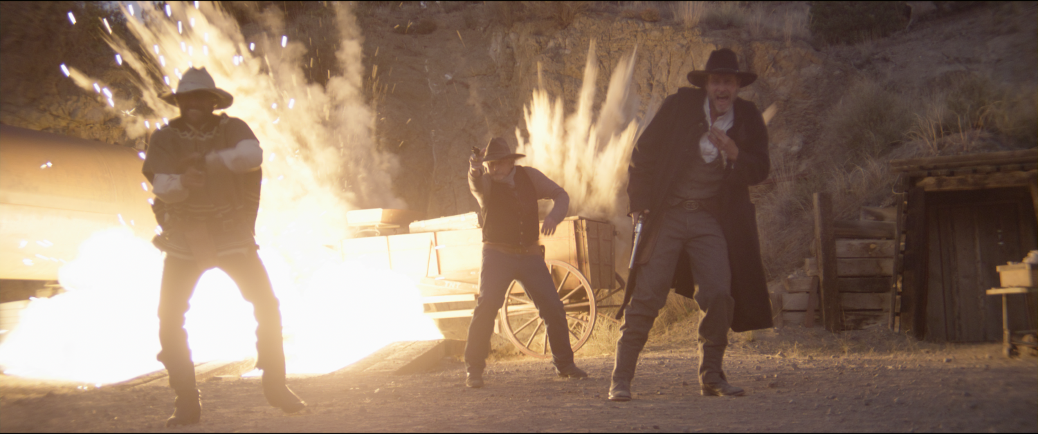 3 gunslingers are taken out by exploding TNT in the film Dead Man's Hand