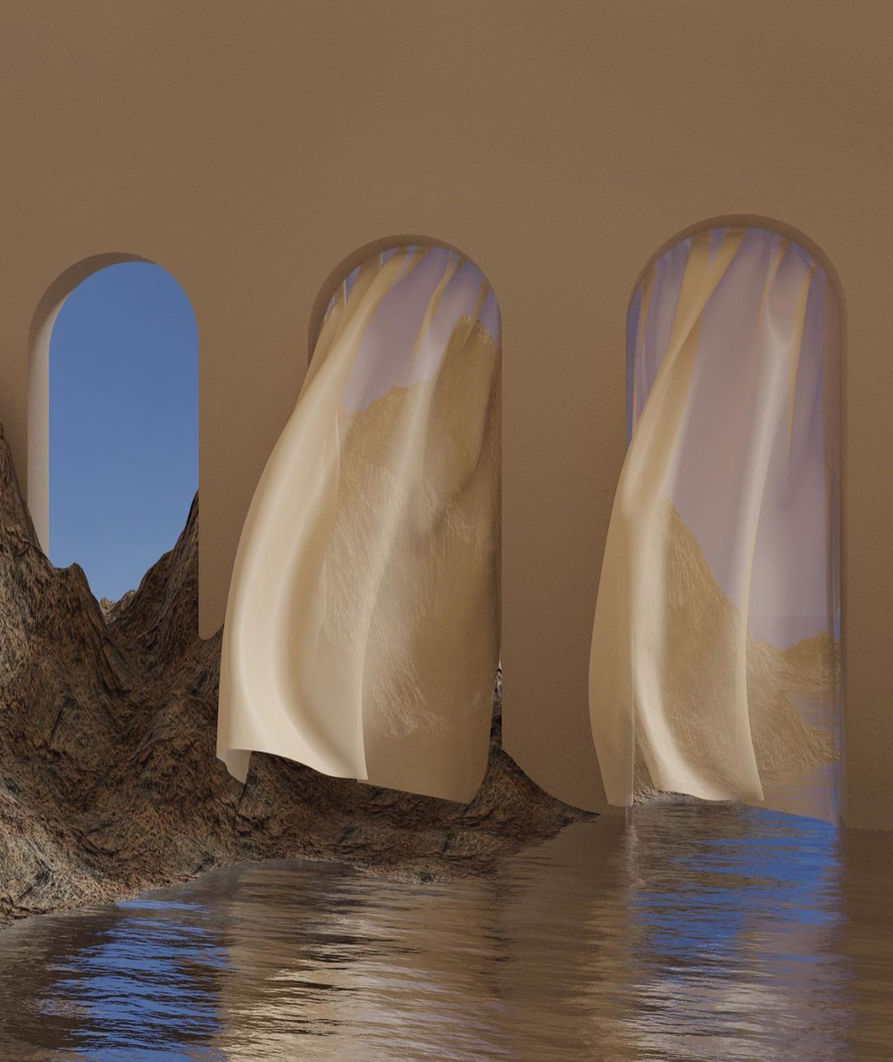 architecture inspired by ancient arches on a rocky landscape by the sea
