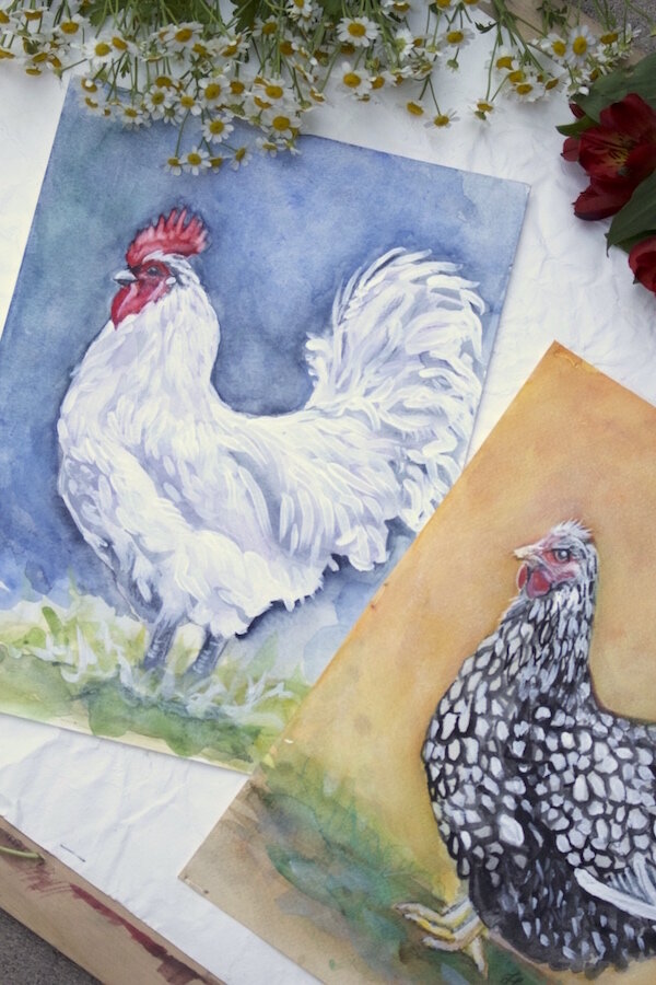 Chicken Paintings- www.gildedbloom.com