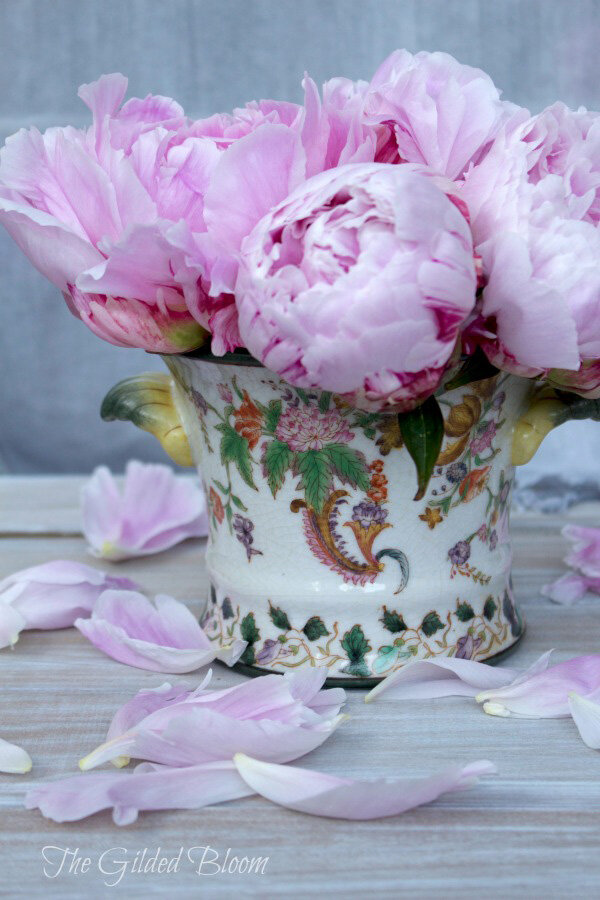 Pink Peonies in Decorative Pot- www.gildedbloom.com