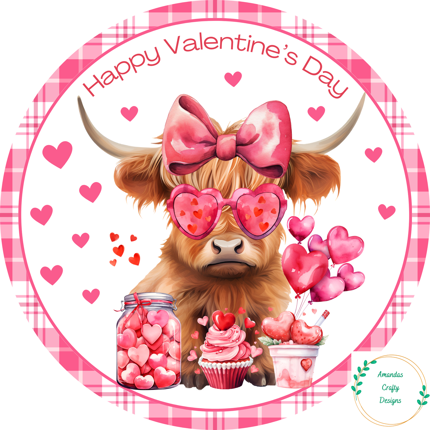 Valentine Pink Highland Cow Sign — Amandas Crafty Designs