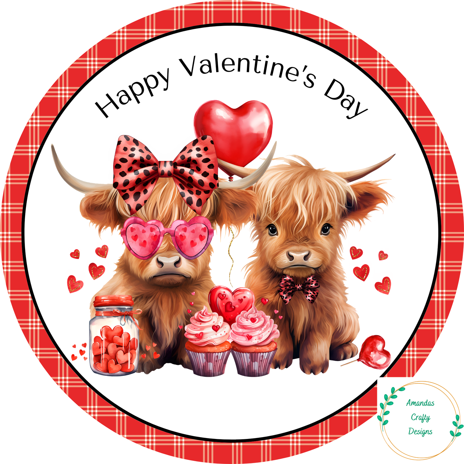 Happy Valentine’s Day Red Highland Cow Sign — Amandas Crafty Designs