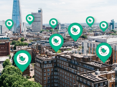 A skyline of London with KeyNest Points tagged
