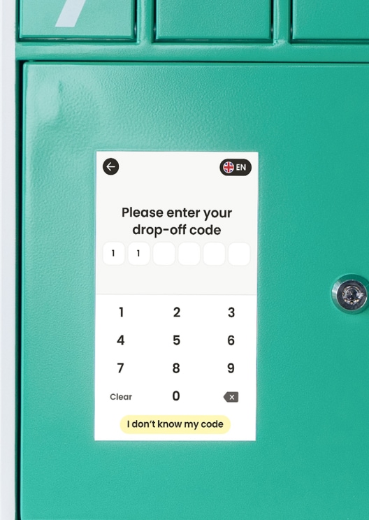 Key drop-off screen on a locker