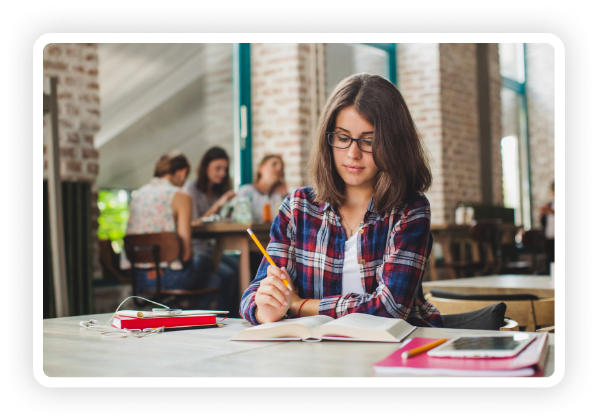 charming brunette studying alone
